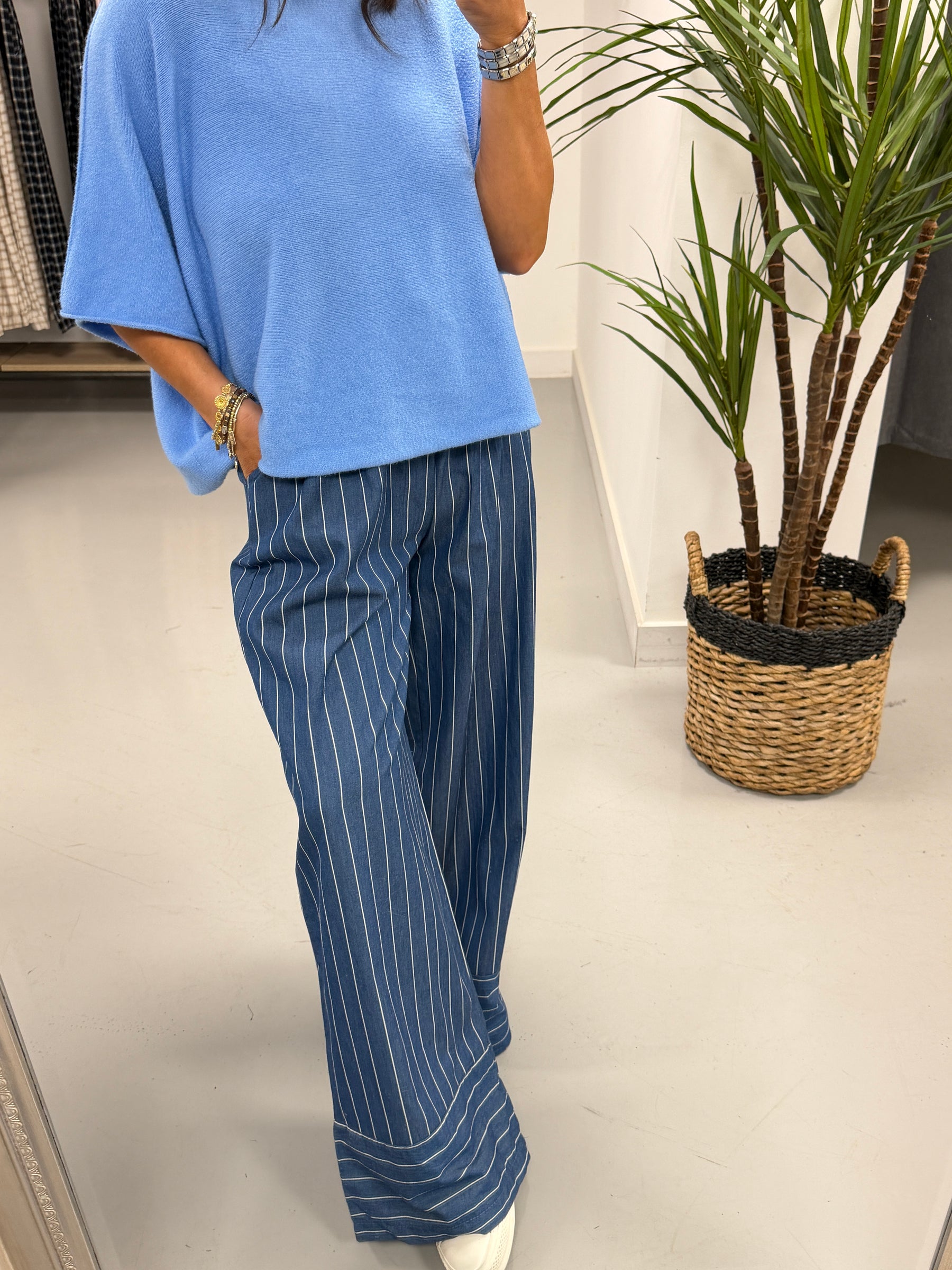Deniably Denim - Dark Stripe Wide Leg Cotton Trouser