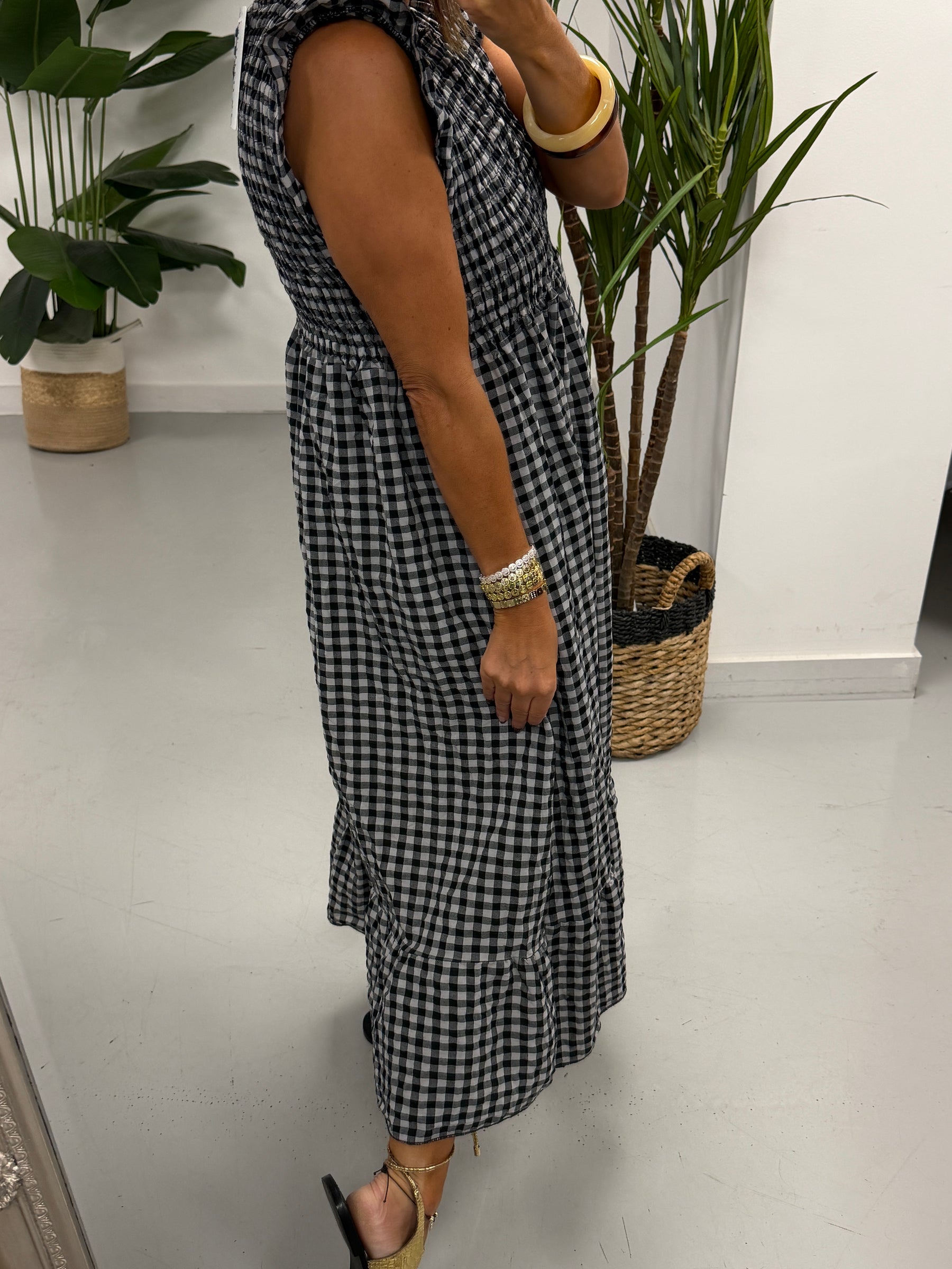 Gingham Midaxi Dress Dress - Black