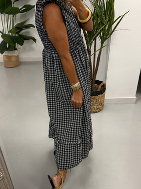 Gingham Midaxi Dress Dress - Black