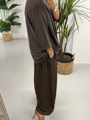 Crinkle Blazer - Chocolate