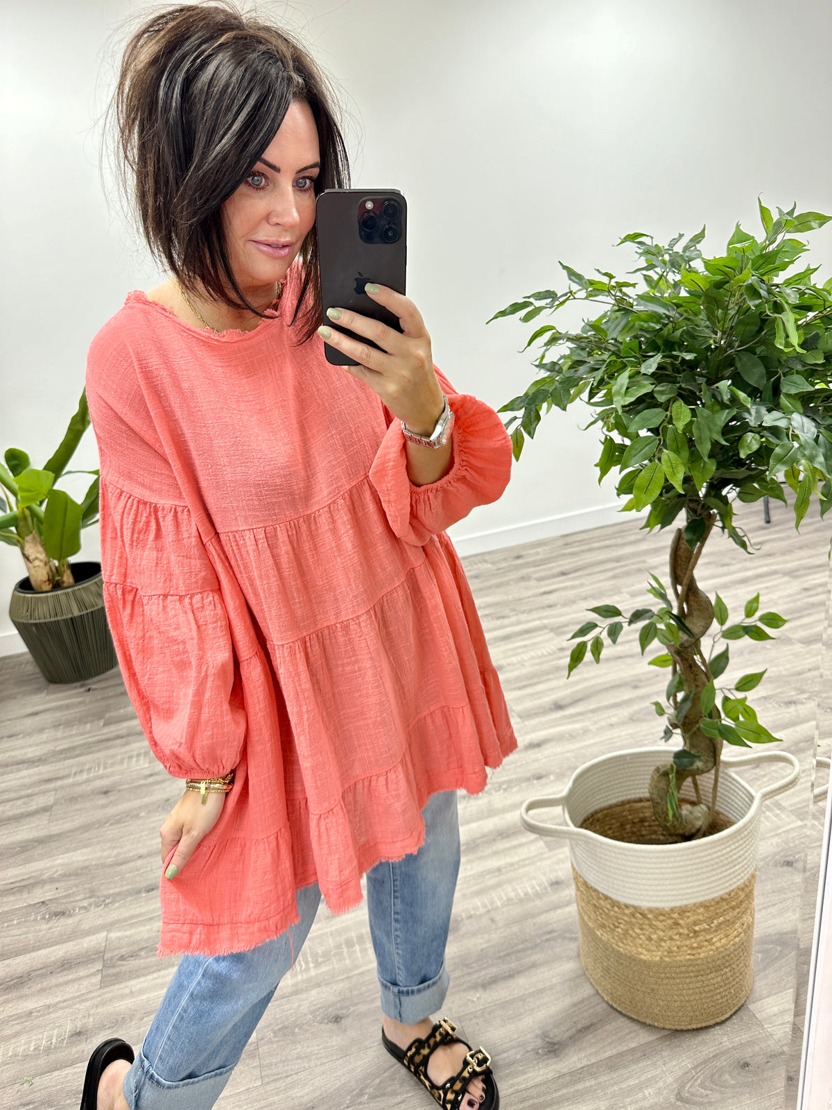 The Boston Tiered  Tunic - Coral