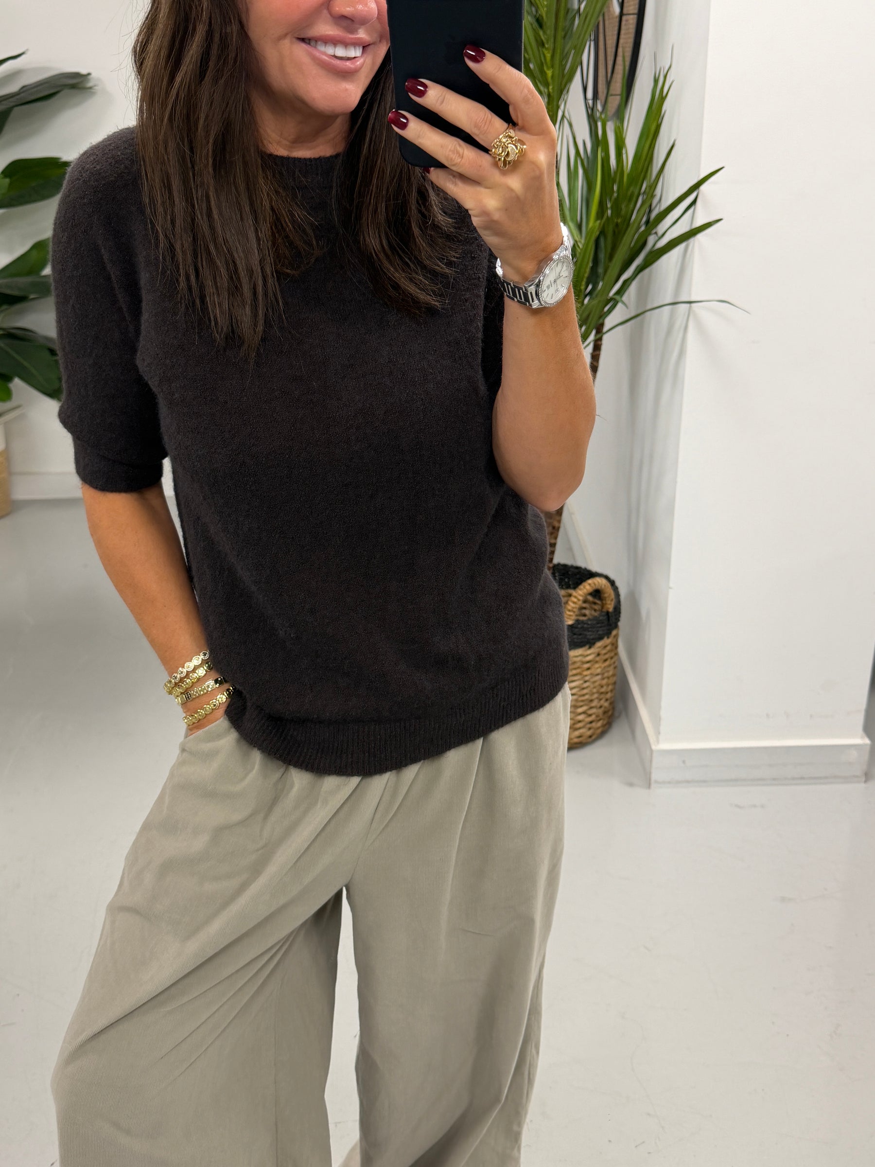 The Drift Crop Sleeve Knit - Chocolate (Size 10-14)