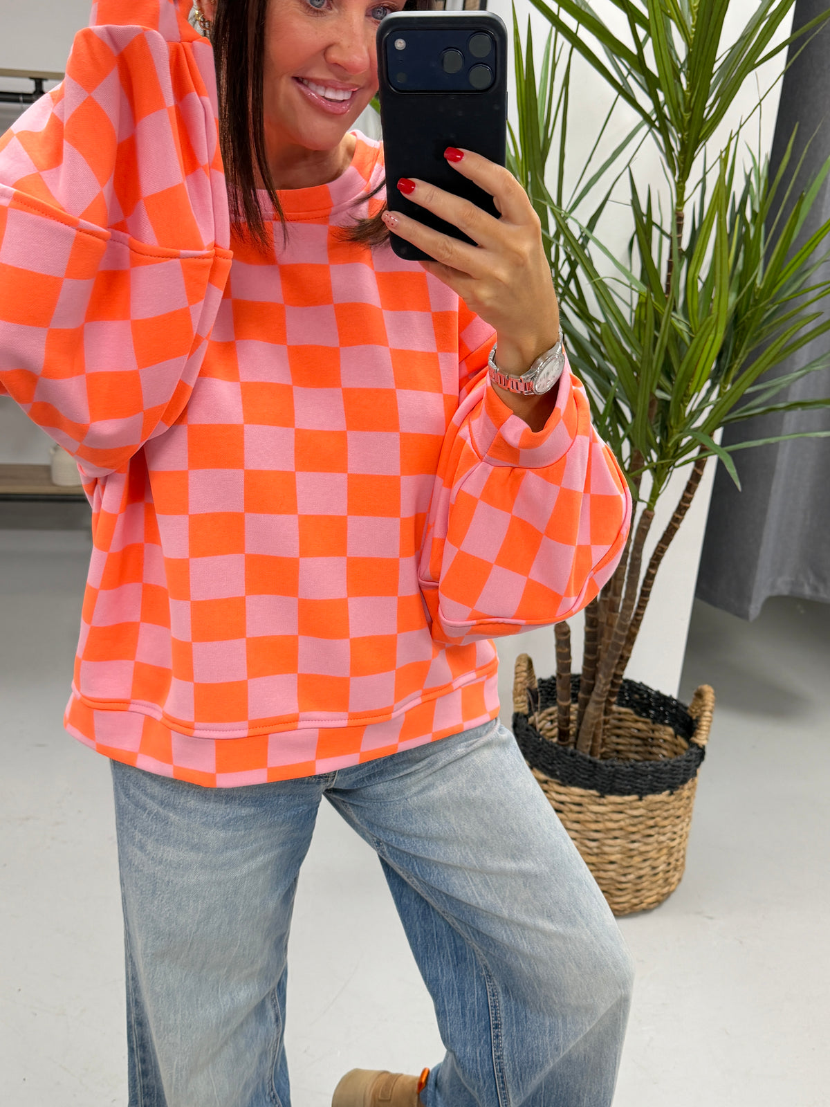 Sugar Rush Checker Balloon Sleeve Jersey - Hot Pink/Orange