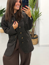 The Long Line Herringbone Style  Military Jacket - Chocolate