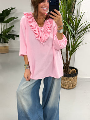 Luna Double Ruffle Blouse - Baby Pink