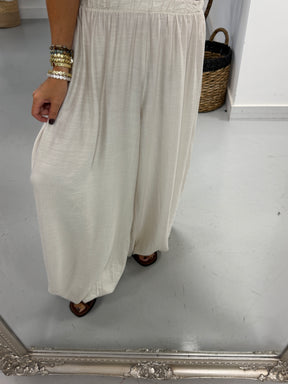 The Balloon Tie Cuff Trousers - Cream