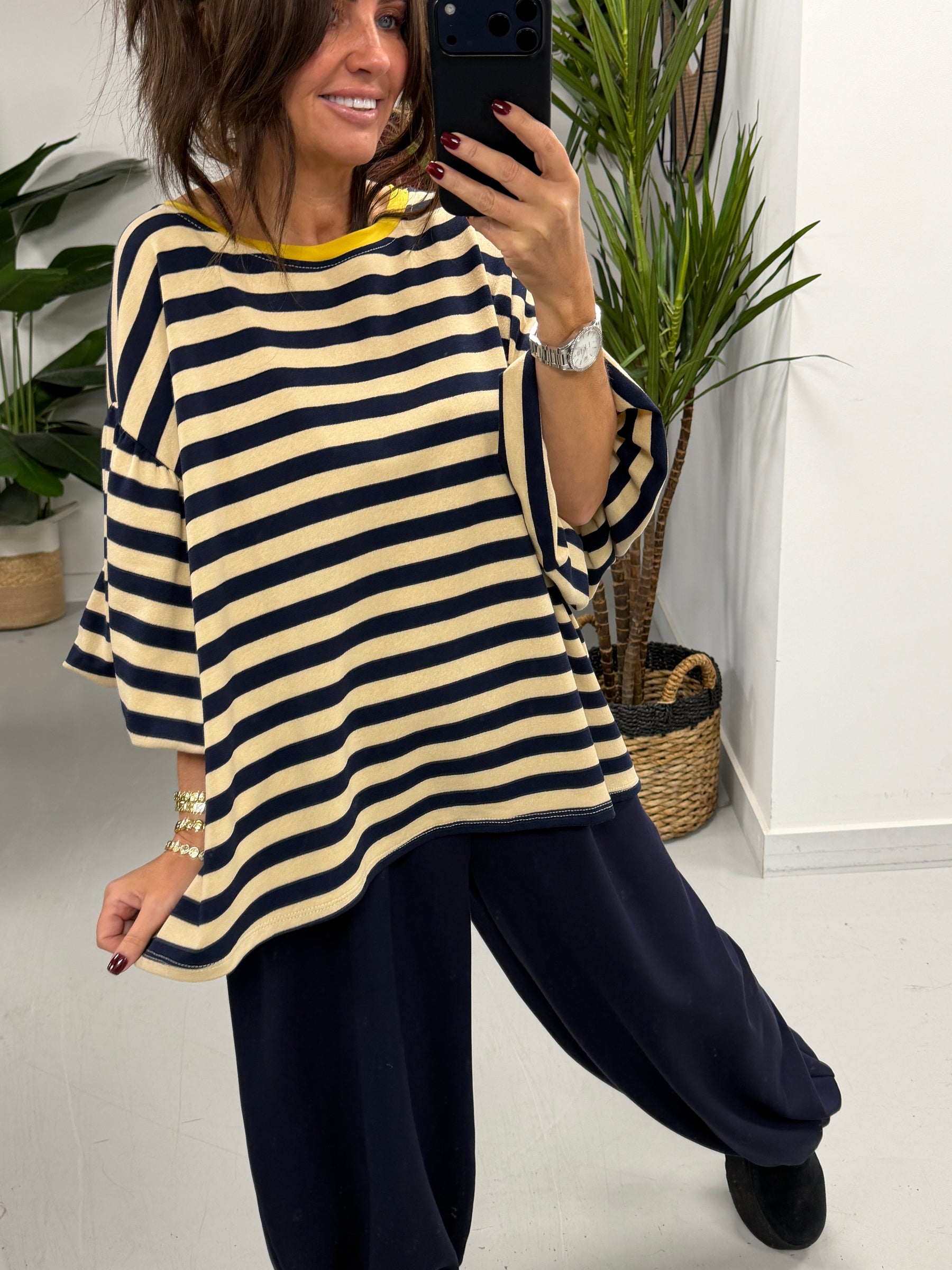 Sunset Stripe Puff Sleeve - Navy (Size 12-18)