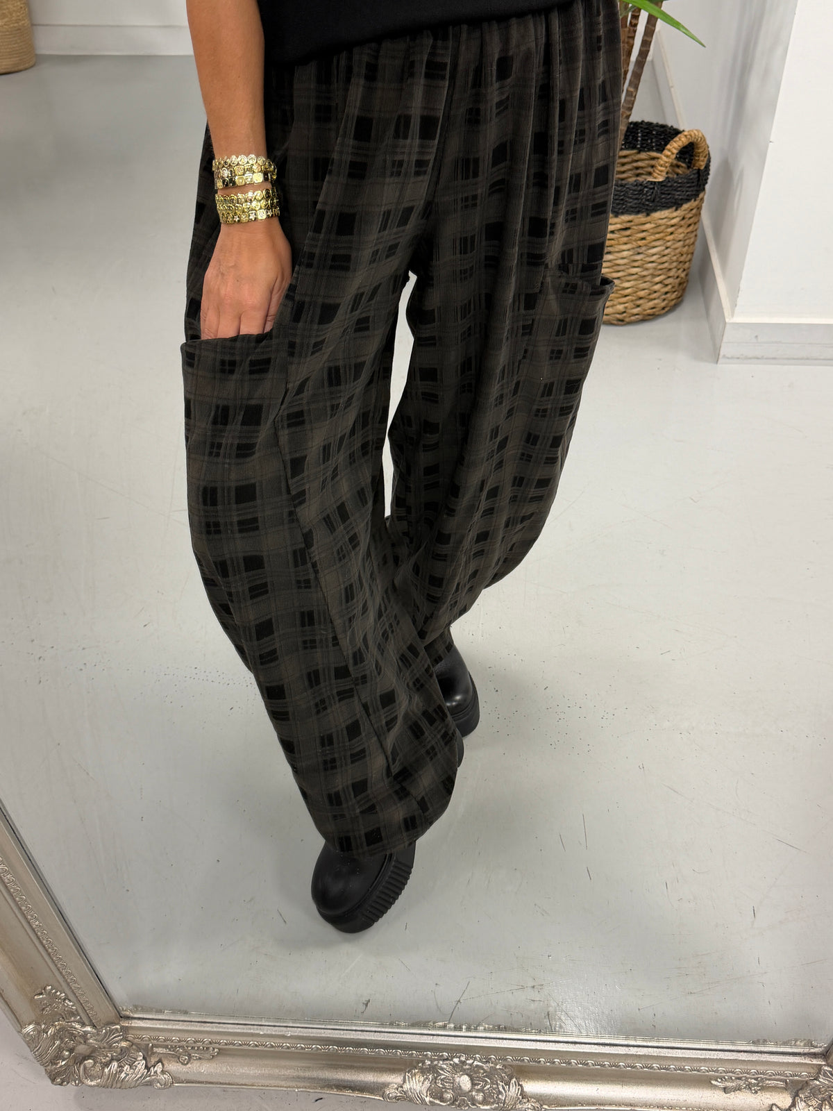 The Plaid Barrel Needlecord Joggers - Chocolate/Black  (Size 12-18)