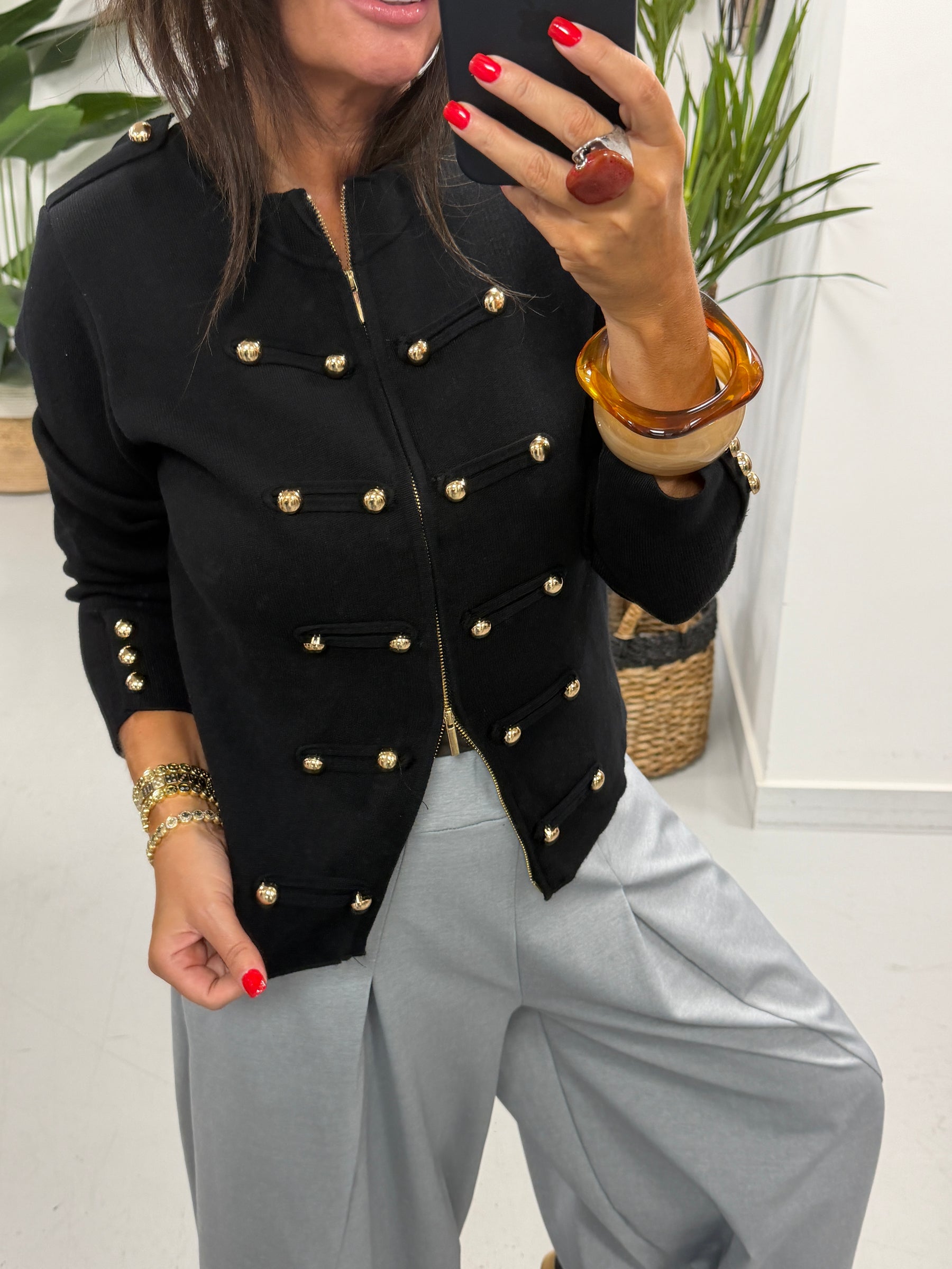 Military Knitted Cardigan - Black