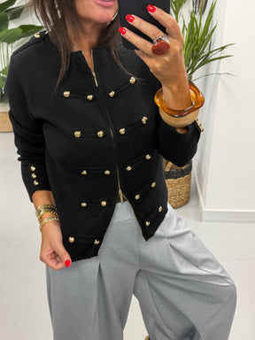 Military Knitted Cardigan - Black