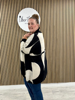 The Camello Zip Cardigan - Black/Cream