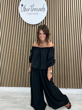 Palma Puff Sleeve Bardot - Black
