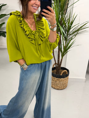 Luna Double Ruffle Blouse - Pistachio