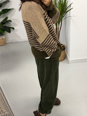 Rustic Stripe Knit Jumper  - Green/Mocha/Chocolate (Size 10-18)