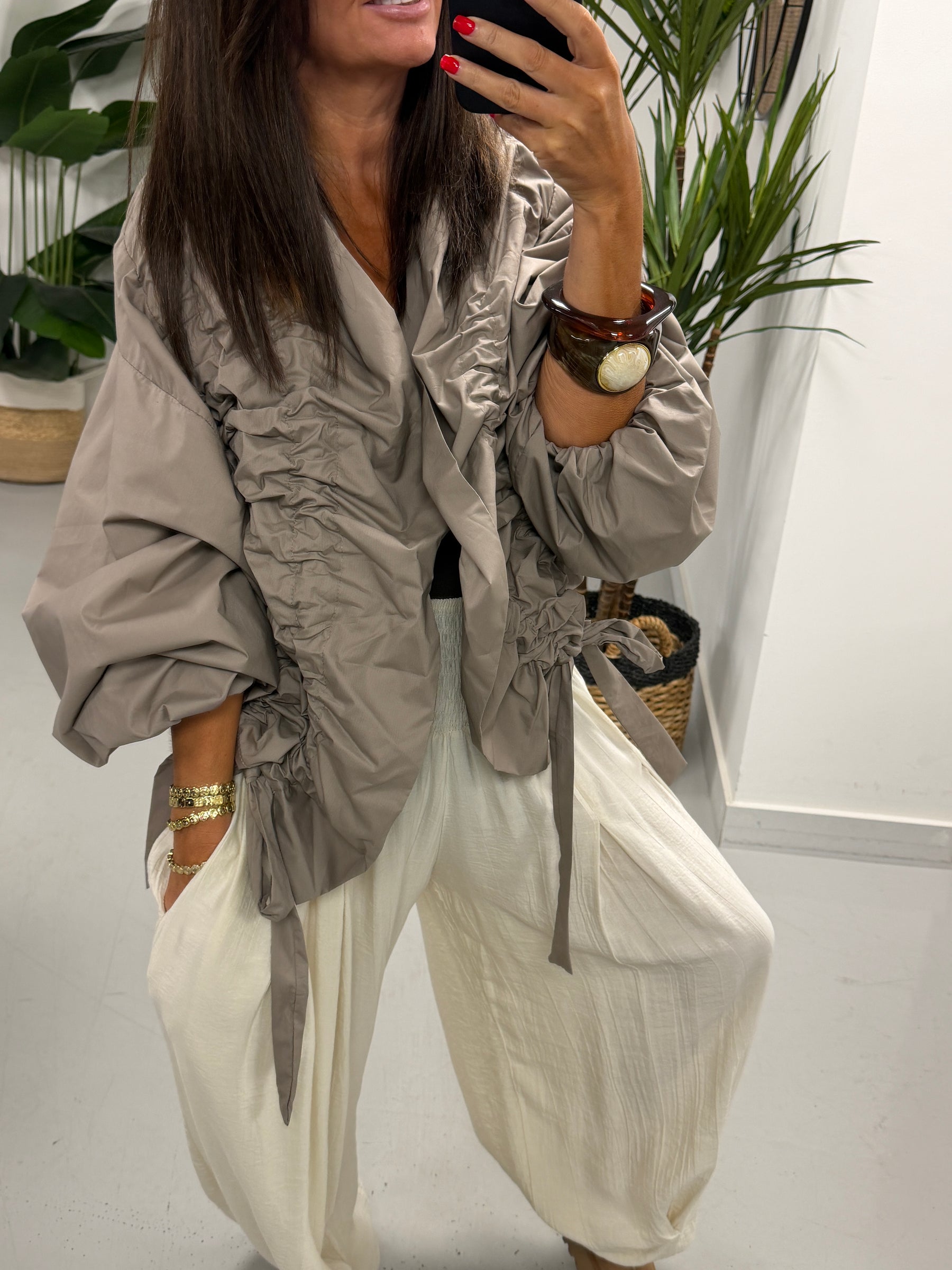 The Urban Ruched Jacket - Taupe