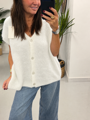 Button Up Slouchy Crop Sleeve Knit - Winter White (Size 10-14)