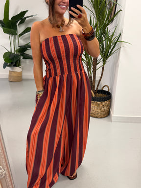 The Sienna Sunset Stripe Jumpsuit - Rust
