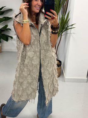 PRE ORDER Shelby Shaggy Hooded Gilet - Stone