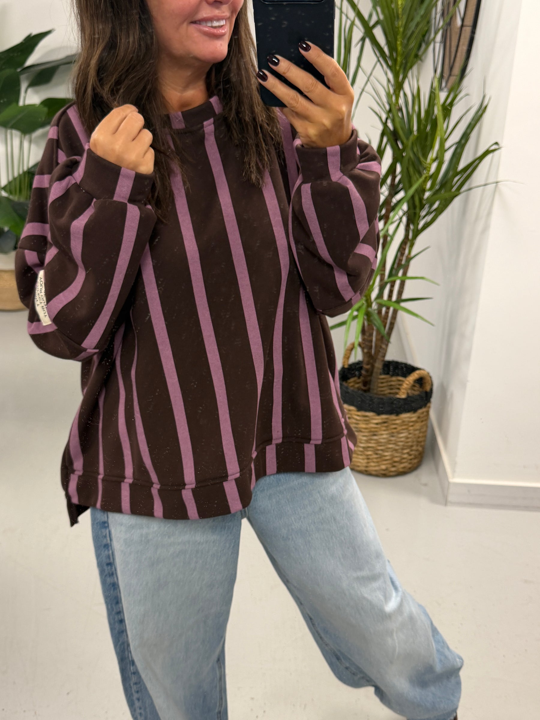 Sunset Stripe  “Life Isn’t Perfect” Sweater - Purple/Chocolate (Size 12-18)