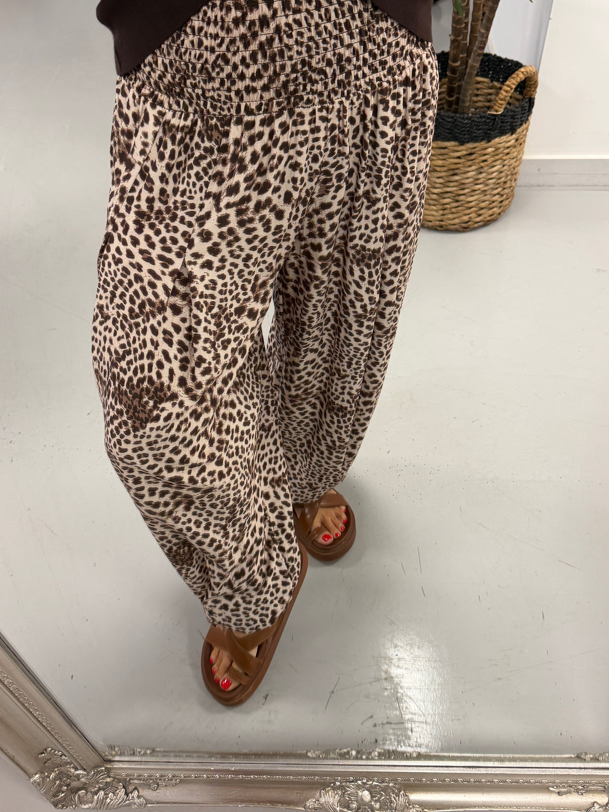The Shirred TicToc Crinkle Balloon Trouser - Chocolate Animal