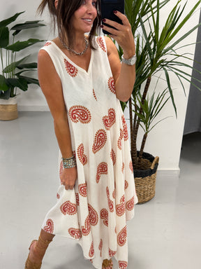 The Paisley Handkerchief Hem Dress - Red