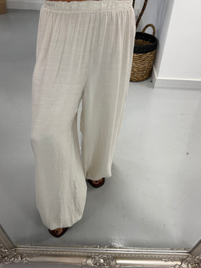 The Balloon Tie Cuff Trousers - Cream