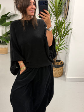 Bubble Sleeve Soft Knit - Black (Size 10-18)