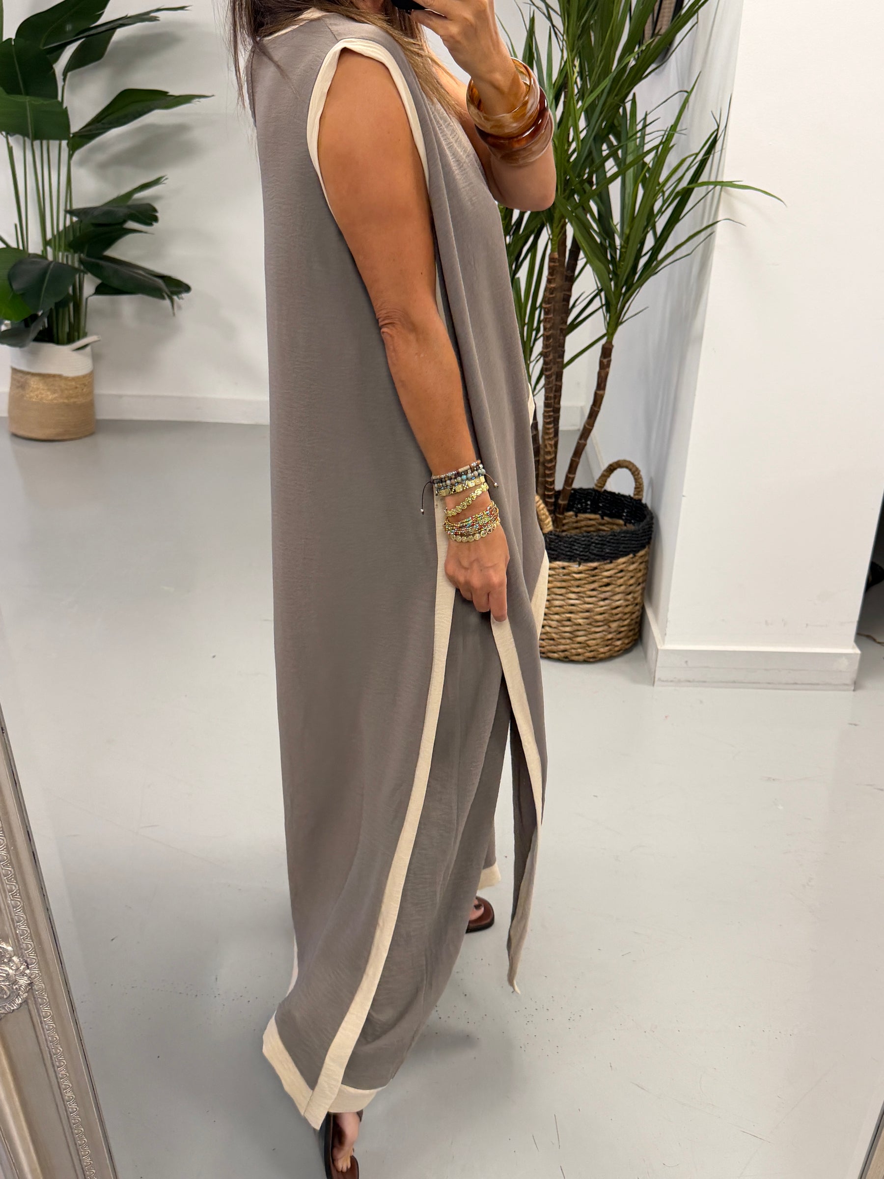 Two Tone Asymmetric Co-ord - Pebble