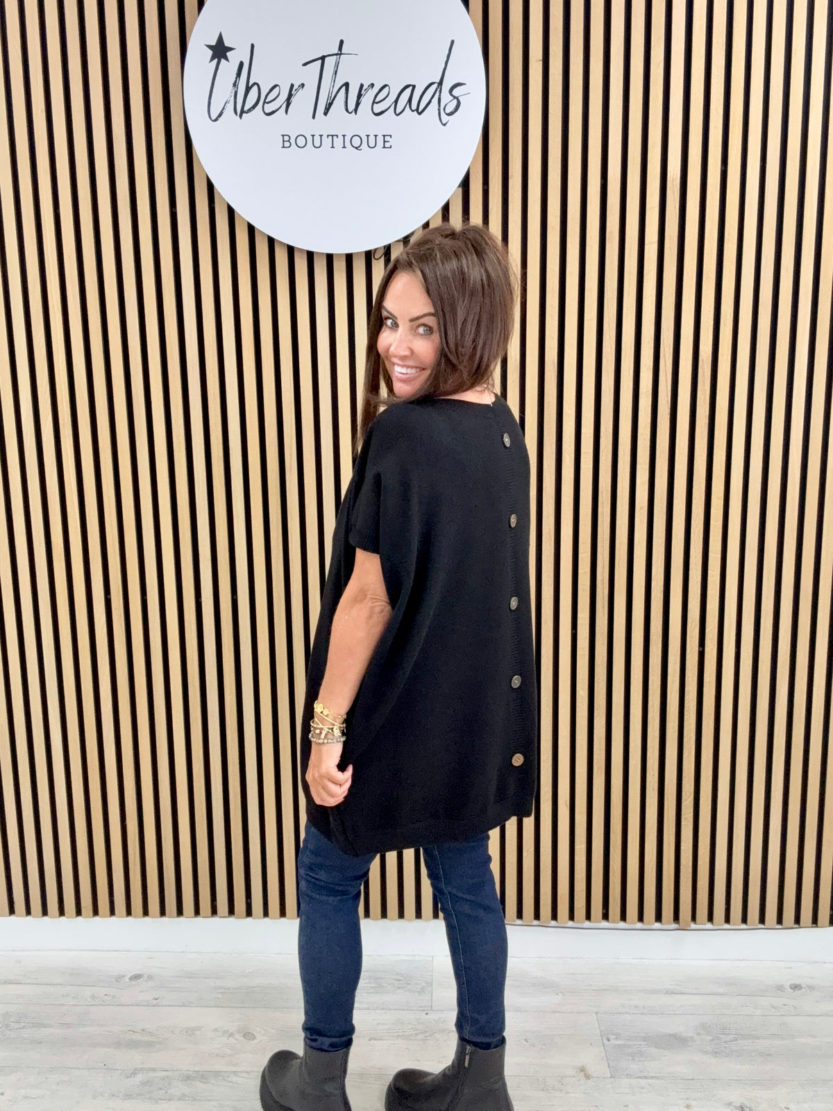 The Knitted Button Back Tank - Black