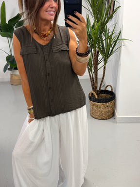 Crinkle Utility Top - Chocolate