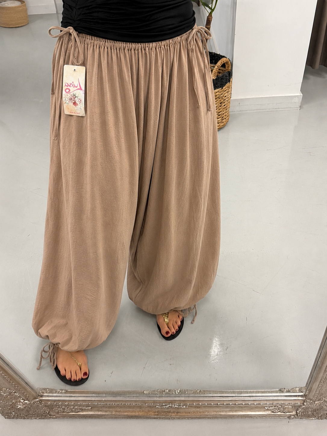 The Crinkle Side Tie Balloon Trousers - Taupe
