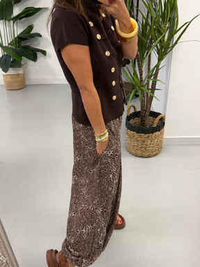 The Shirred TicToc Crinkle Balloon Trouser - Chocolate Animal