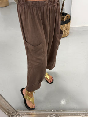 The Linen Cargo Trousers - Chocolate