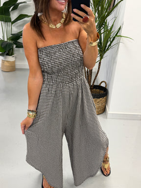 Gingham Genie Bandeau Jumpsuit  -Chocolate
