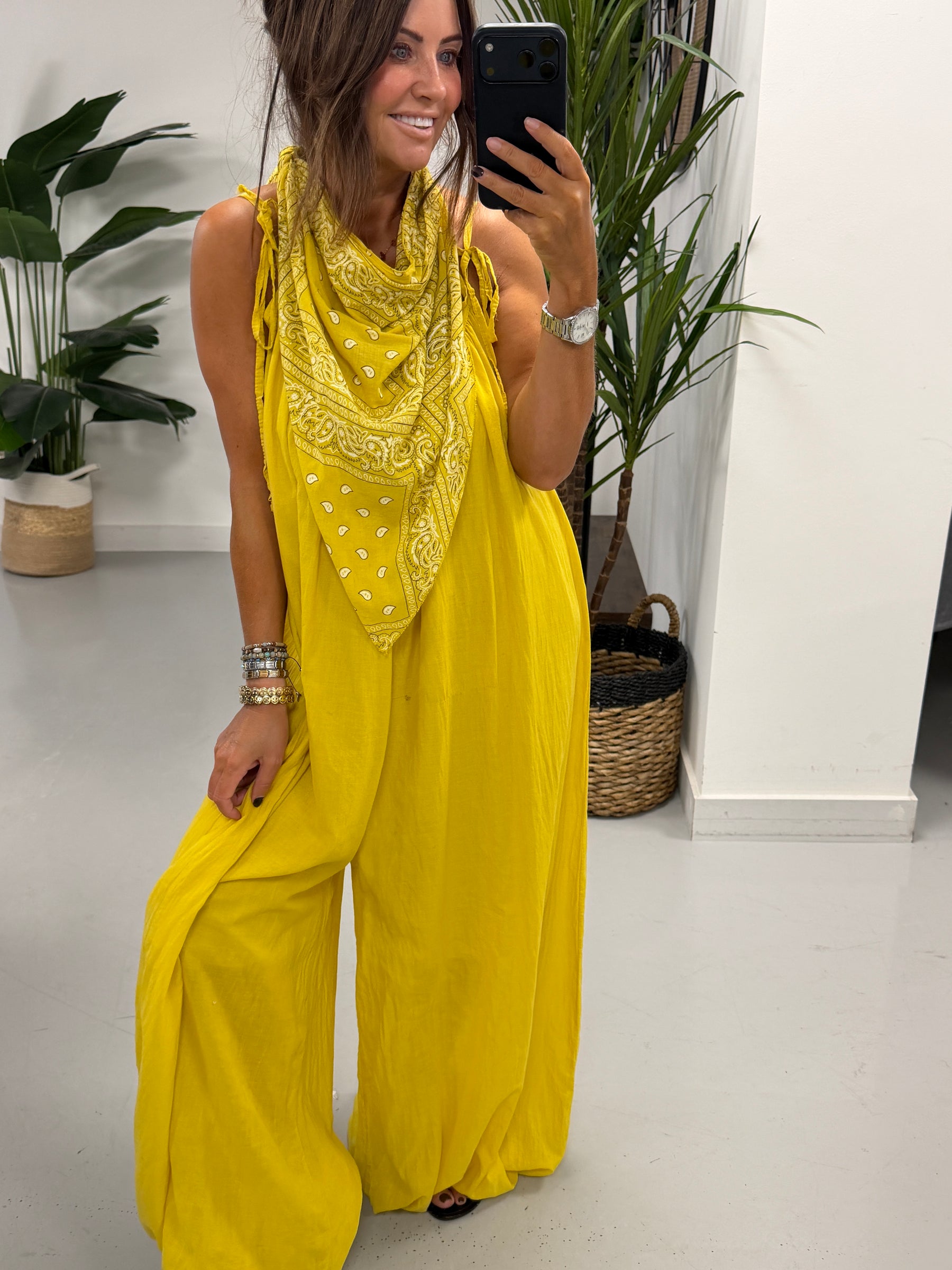 Bandana Scarf Jumpsuit - Yellow