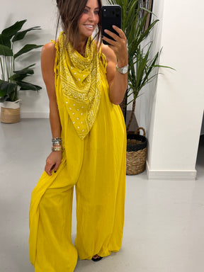 Bandana Scarf Jumpsuit - Yellow
