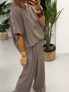 Gingham Military Two Piece - Chocolate