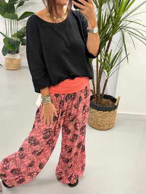 Ali Baba Slouch Pants - Light Coral Skull