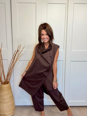 Hampton Asymmetric Ruffle WAISTCOAT - Chocolate