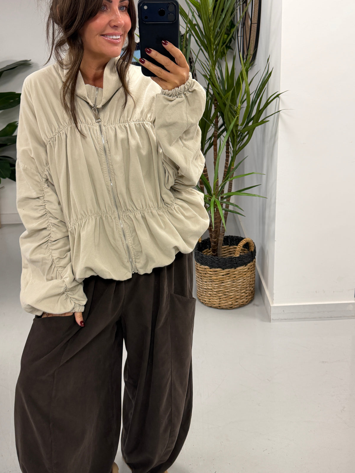 The Needlecord Ruffle Bomber - Cream (Size 10 - 16)