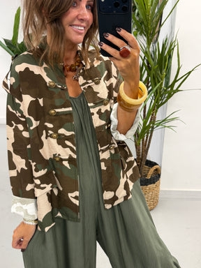 Bandana Scarf Crinkle Jumpsuit - Khaki