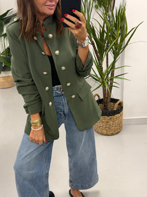 Military Ruched Sleeve Blazer - Khaki
