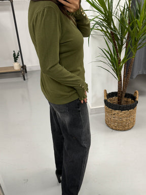 The Button Cuff Soft Knit - Khaki
