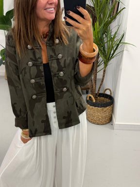 Camo Denim Military Jacket - Dark Khaki