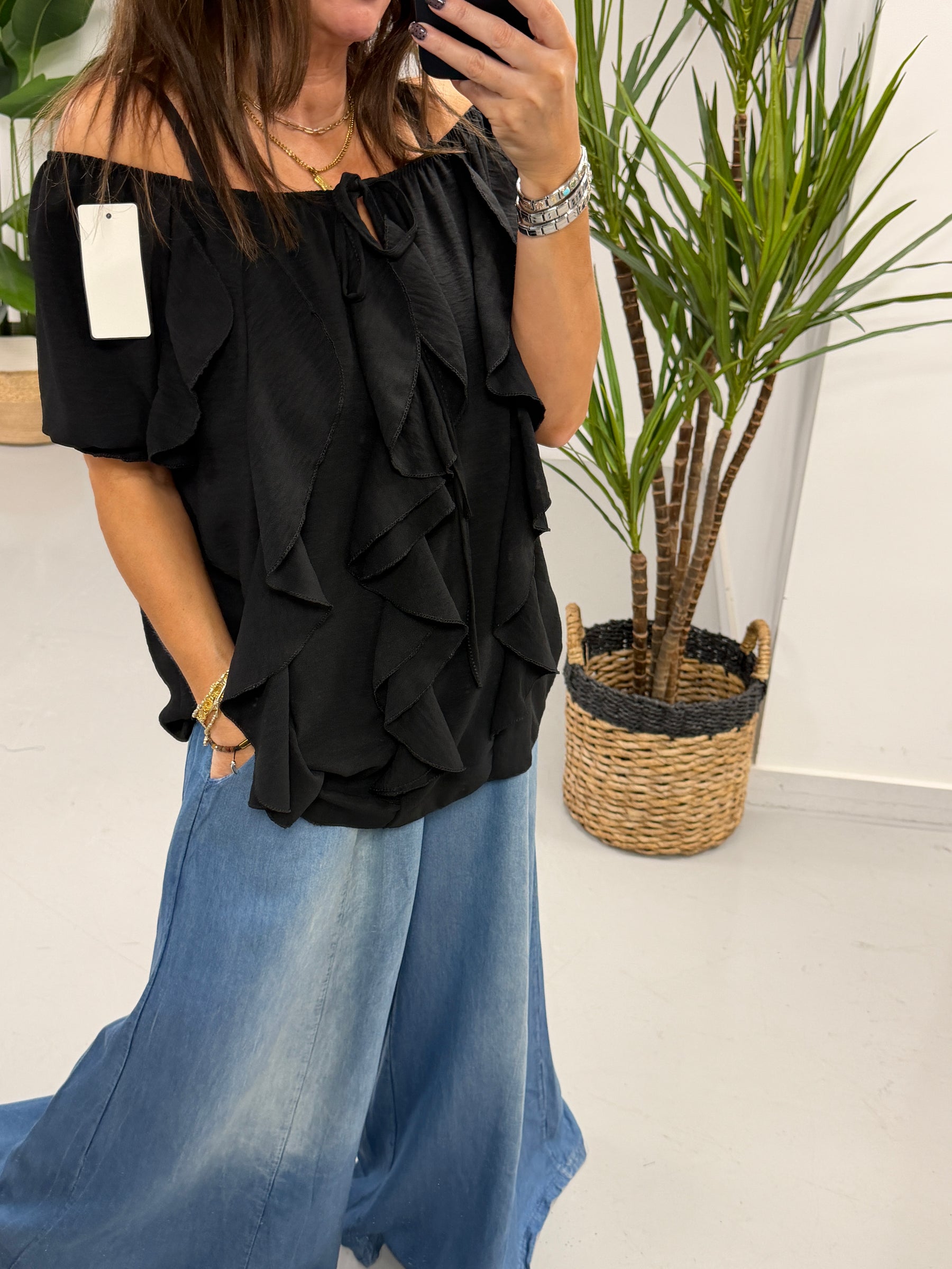 Summer Waterfall Blouse - Black