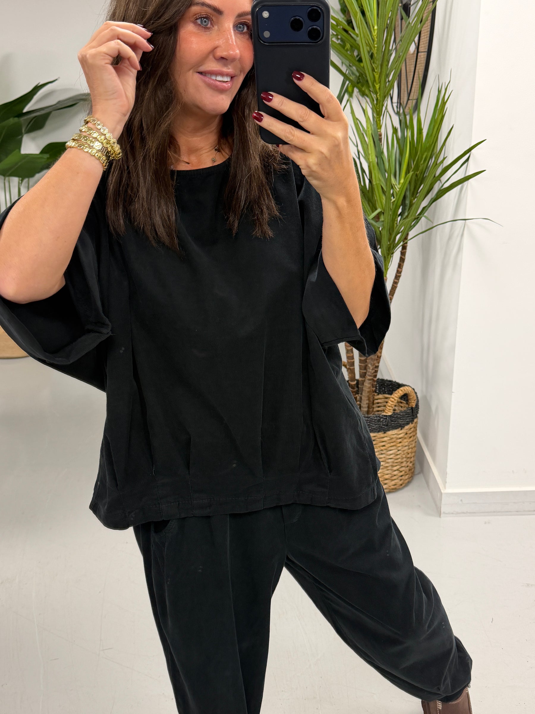 The Needlecord Crop Sleeve Tunic- Black (Size 10-16)