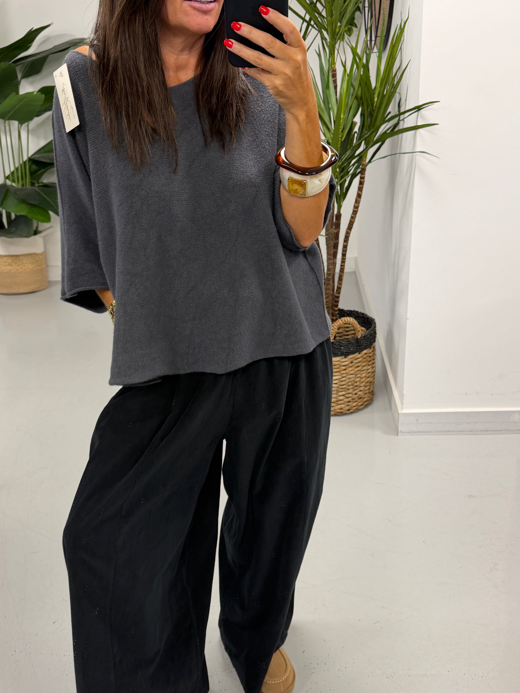 Gracie Crop Sleeve Knit - Grey