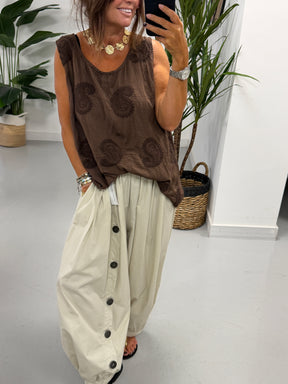 Paisley Embroidered Tunic - Chocolate