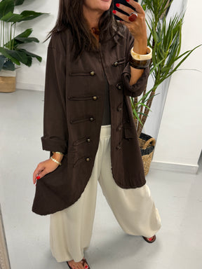 The Long Line Jersey Military Jacket - Chocolate
