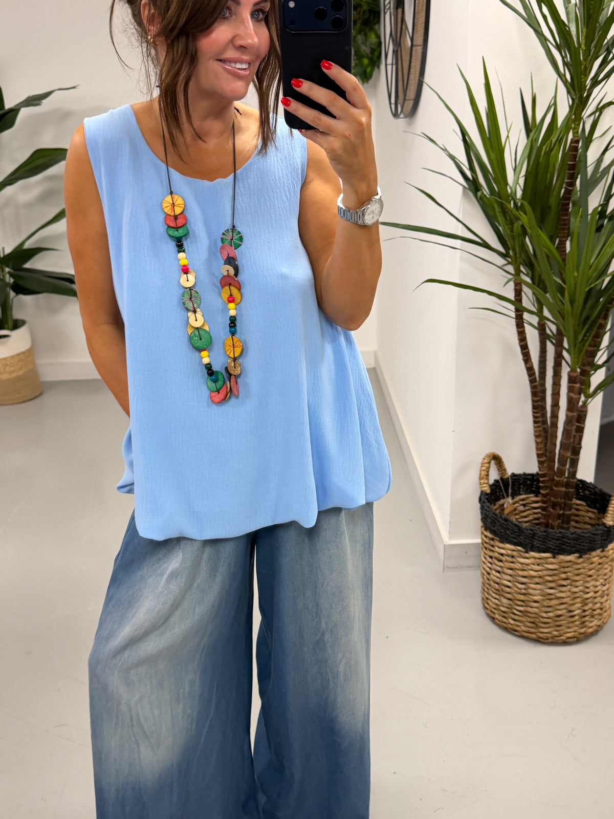 Bubble Hem Necklace Vest - Blue